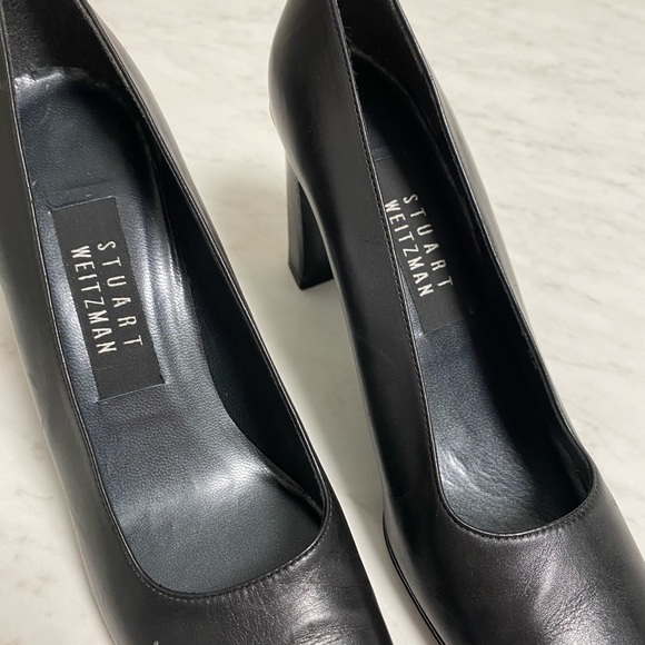 Stuart Weitzman Square Toe Gold Toe Heels - Picture 2 of 3